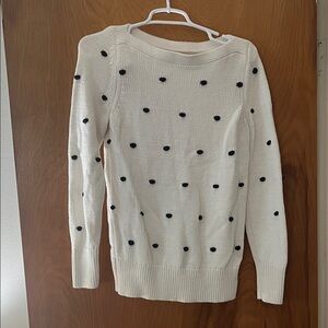 LOFT White Sweater with Black Polka Dots